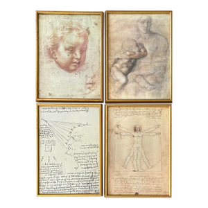 Vintage Set of Four Leonardo Davinci Prints in Gold Frames