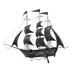 Vintage Tin Metal Three-Masted Galleon / Clipper Ship Sculpture, 24"