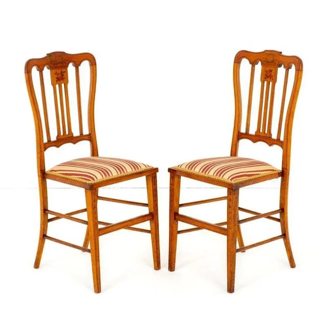 Wood Set of Antique Bedroom Chairs in Satinwood, 1890 For Sale - Image 7 of 8