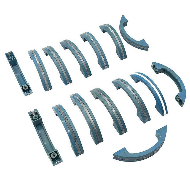 Set of 15 Sky Blue bakelite drawer/door pull knobs each with a chrome strip down the center. Complete your period kitchen...