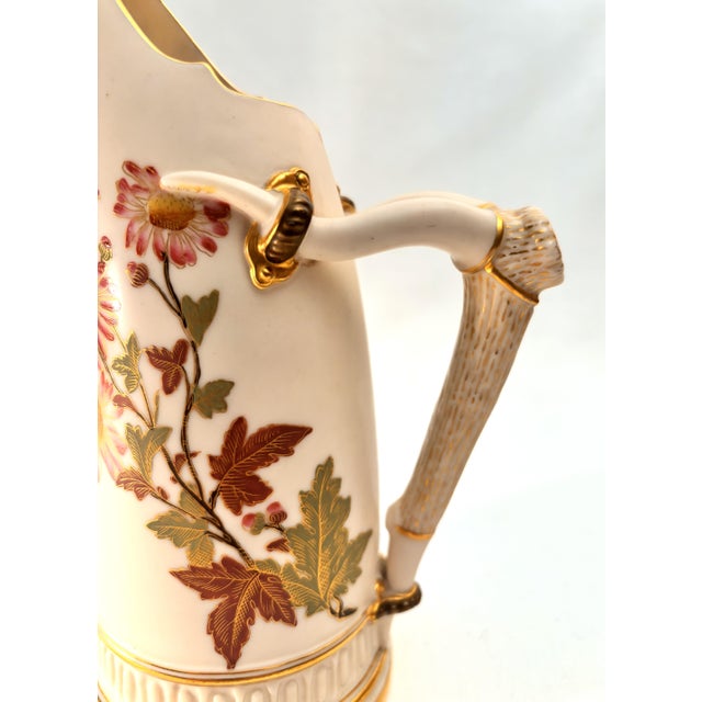 Antique Royal Worcester Porcelain Pitcher With Gilded-Antler Handle For Sale In Seattle - Image 6 of 7