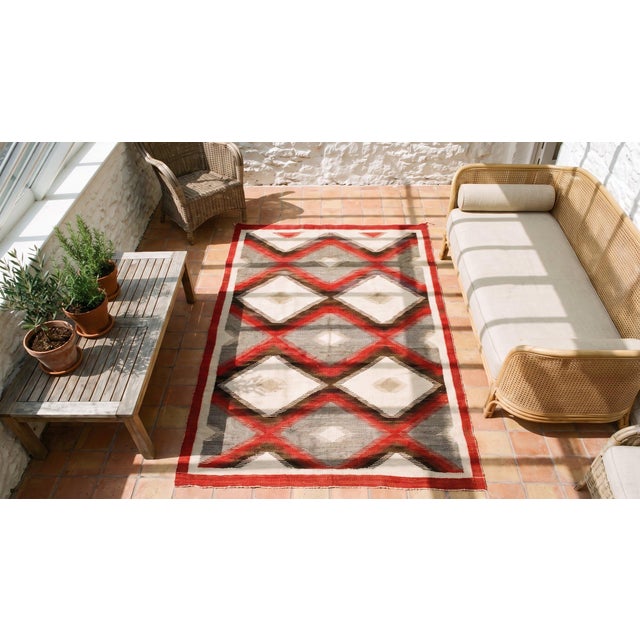 1920s Red Gray Black Tribal Diamond Pattern Flatwoven Antique Native American Navajo Rug 3' X 5' 6" Carpet For Sale In New York - Image 6 of 8