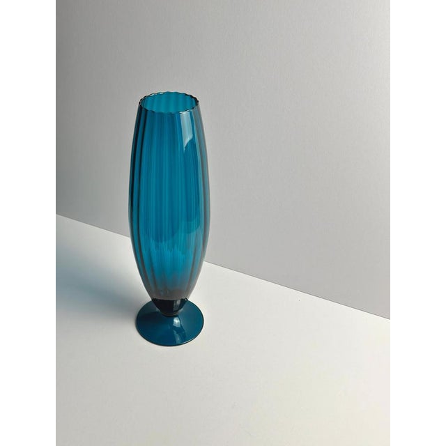 Tall Peacock Blue Empoli Glass Vase from Rossini, Italy, 1960s For Sale - Image 3 of 10