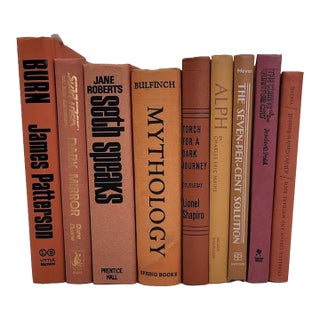 Vintage Terracotta & Earthy Orange Decorative Book Stack - Set of 9 For Sale