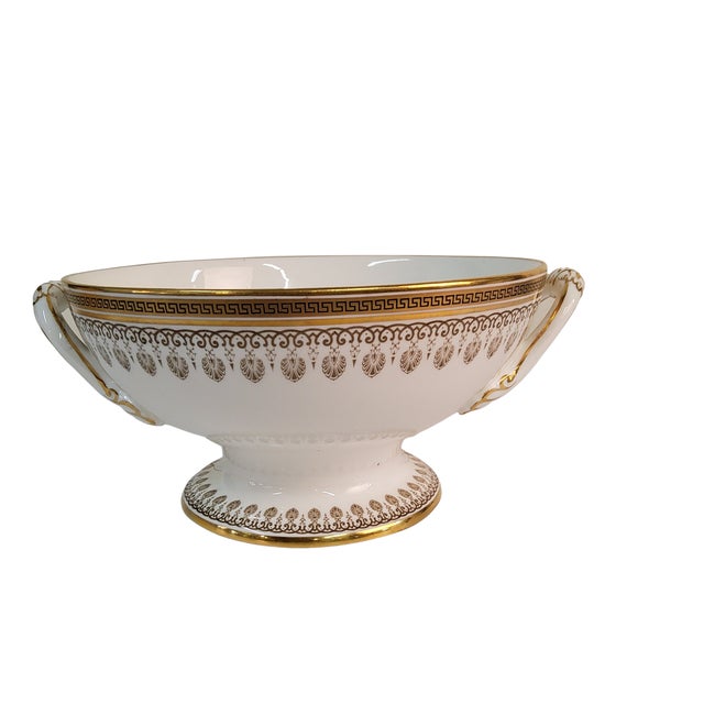Marked Cauldon England and Davis Collamore, NY, this lovely handled round server featuring a Gold Band, Black Greek Key,...