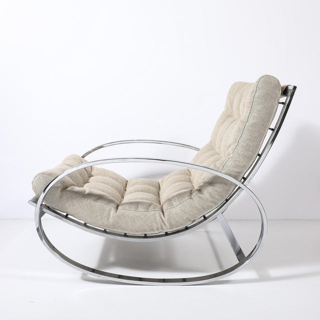 1970s Mid-Century Chrome Rocking Lounge Chairs W/ Button Detailing by Milo Baughman For Sale - Image 5 of 13