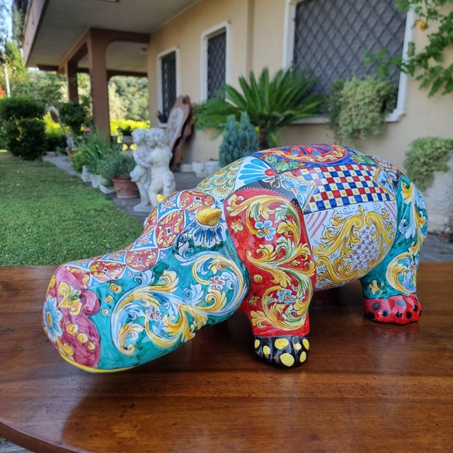 Sicilian Artist, Hippopotamus, 2000, Hand-Glazed Ceramic For Sale - Image 10 of 12