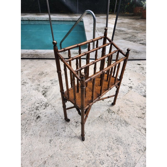 1970s Chic Wood Faux Bamboo Magazine Rack For Sale - Image 4 of 11