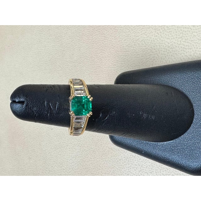 1.58 Ct Cushion Cut Colombian Emerald & 1.5 Ct Diamond Ring in 18K Yellow Gold For Sale - Image 9 of 18