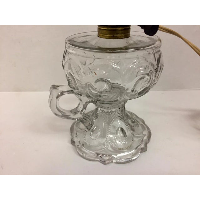 Shabby Chic Antique Egg Pattern Pressed Glass Electrified Oil Lamp For Sale - Image 3 of 9