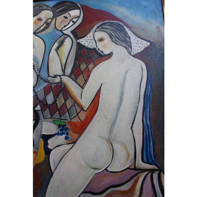 Mid 20th Century Modernist Hungarian Style Oil Painting Three Graces Homage to Béla Kádár (Framed) For Sale - Image 5 of 8