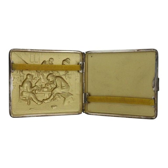 Metal Figural Repousse Tavern Scene Sterling Silver Cigarette Case 2.8 Troy Oz C1900 For Sale - Image 7 of 7