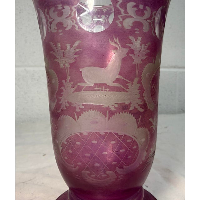 Antique Handmade Engraved German Purple Cut to Clear Glass Vase Cup Chalice For Sale In New York - Image 6 of 10