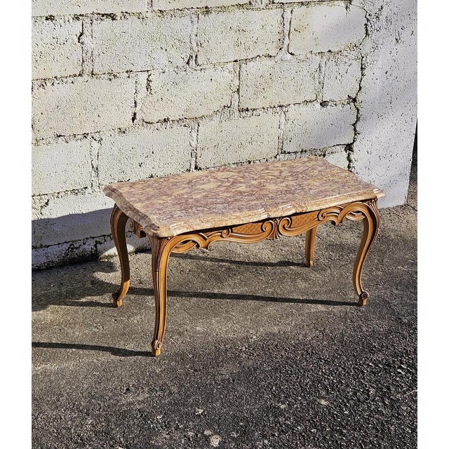 Vintage Louis XV Ash Wood & Marble Cocktail Table, 1960s For Sale - Image 10 of 18