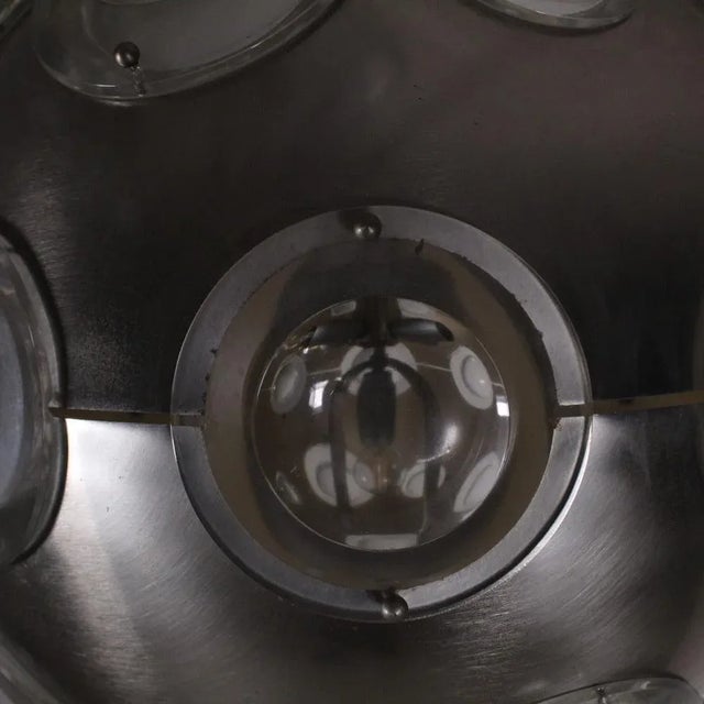 Chromed Metal Suspension Lamp and Glass Lens Speakers attributed to Oscar Torlasco, 1970s For Sale - Image 3 of 6