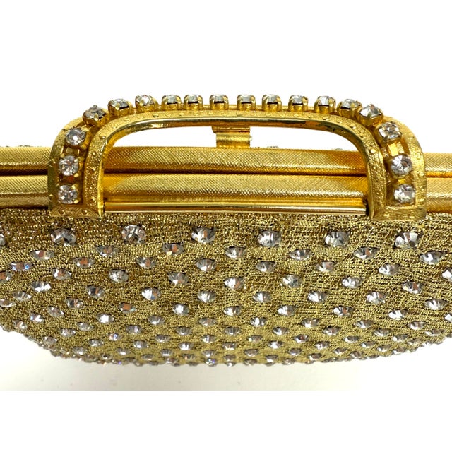 1970s Vintage Gold Mesh Rhinestone Evening Purse by Walborg For Sale - Image 5 of 11