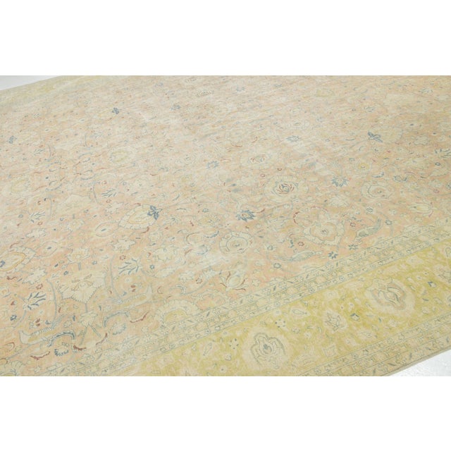 Oversized Antique Persian Tabriz Wool Rug in Tan & Green With Floral Design For Sale In New York - Image 6 of 11