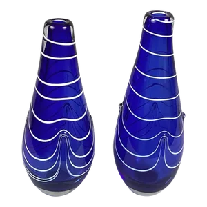 1930s Italian Hand Blown Cobalt Vases, Murano Attributed- Set of 2