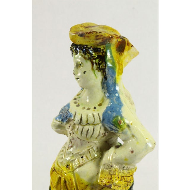Ceramic Early 18th C. Majolica Glazed Redware Terracotta Pastoral Figure Peasant Girl 13" For Sale - Image 7 of 16