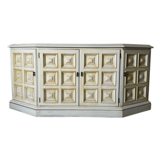 Mid Century Drexel Esperanto Buffet Credenza With Geometric Paneled Doors For Sale