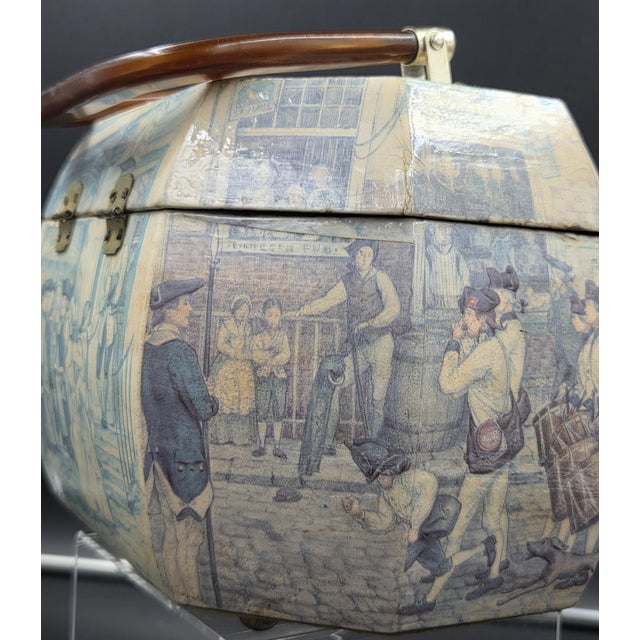 Wood Vintage Decoupaged Octagonal Vanity Box/Purse With Colonial Tavern Scene For Sale - Image 7 of 16
