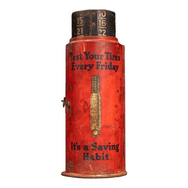 Antique "Schrader" Tire Gauge Tin Litho Countertop Point-of-Sale Display For Sale