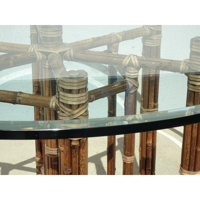 Vintage McGuire Organic Modern Bamboo Rattan Round Dining Table W Leather Straps For Sale - Image 16 of 16