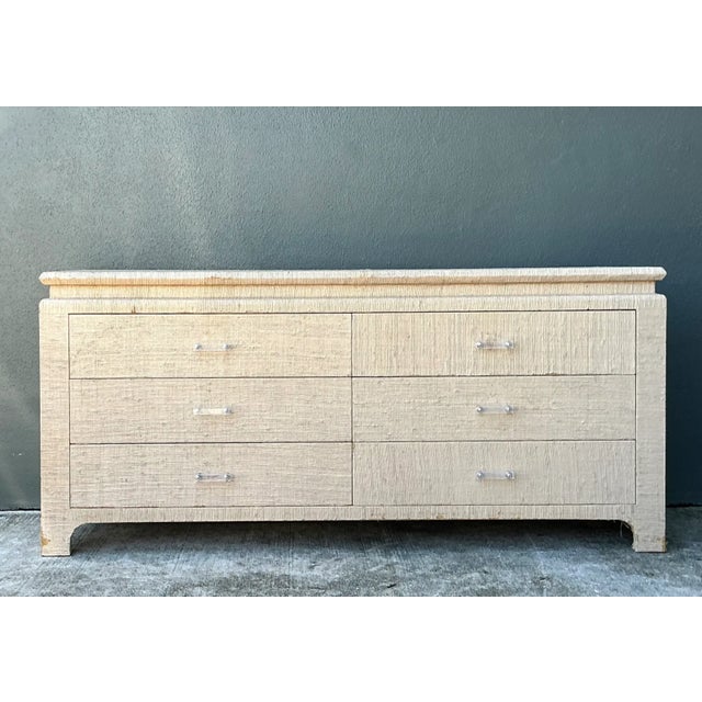 Vintage Grasscloth and Lucite Dresser For Sale In West Palm - Image 6 of 14