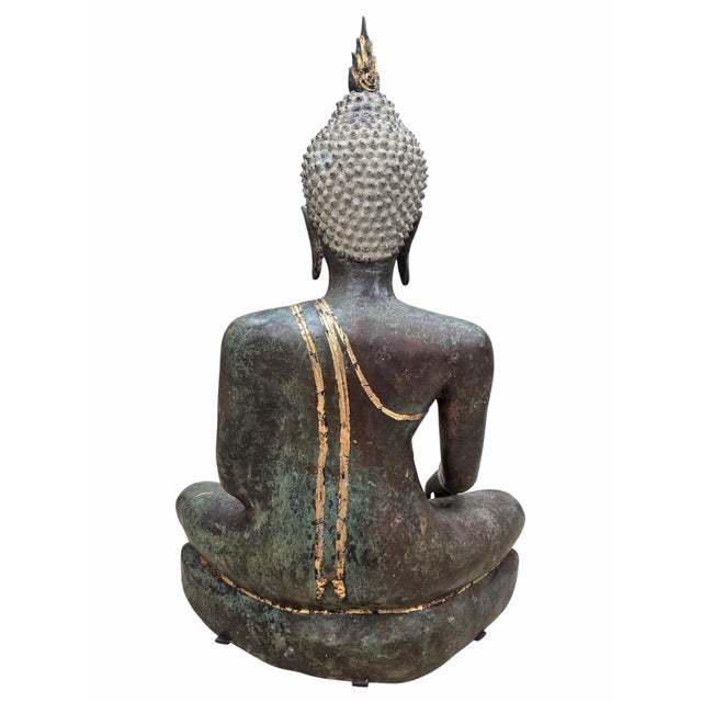 Vintage Thai Gilt Bronze Seated Buddha Sculpture in Earth-Touching Mudra For Sale - Image 9 of 10