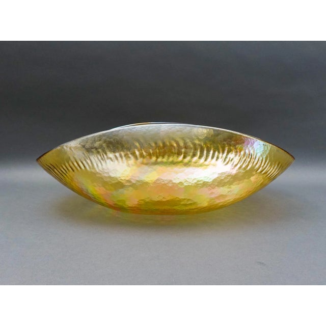 Yalos Casa Murano Signed Iridescent Gold Impressive Large Art Glass Centerpiece Bowl. Measures approximately 20" long, 12...