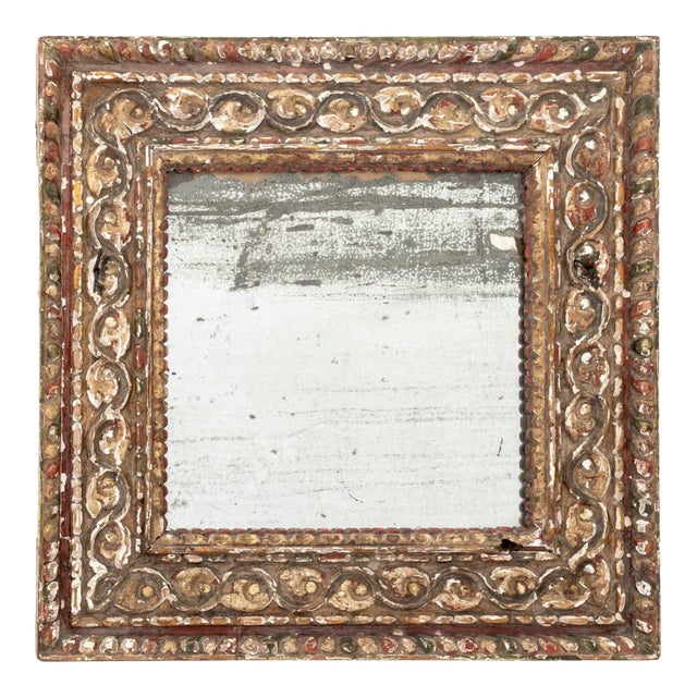 Baroque Painted and Carved Giltwood Mirror, 18th Century For Sale