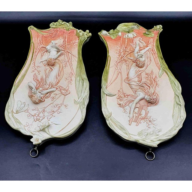 Art Nouveau Bas Relief Biscuit Plates by A Mucha, Set of 2 For Sale - Image 9 of 16