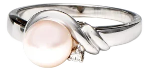 14KW Cultured Akoya Pearl & Diamond Ring, size 6.75