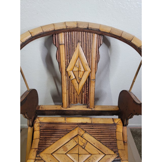 Late 19th Century Antique Bamboo and Wood Horseshoe-Back Armchair For Sale - Image 12 of 12