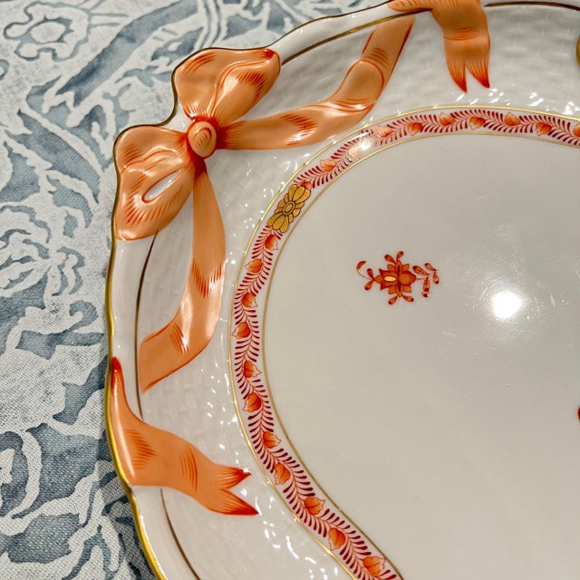 1980s Herend Hungary Chinese Bouquet Apponyi Rust ribbon tray // handpainted luxury china // made in Hungary // fine china // tea set For Sale - Image 10 of 10