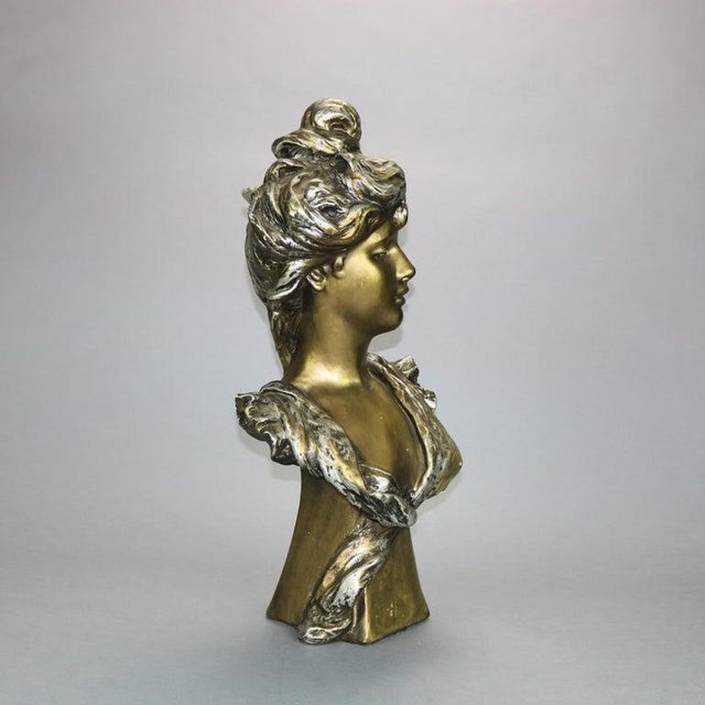 Gold Antique Art Nouveau Gilt Plaster Portrait Bust Sculpture of Woman, C1910 For Sale - Image 8 of 9