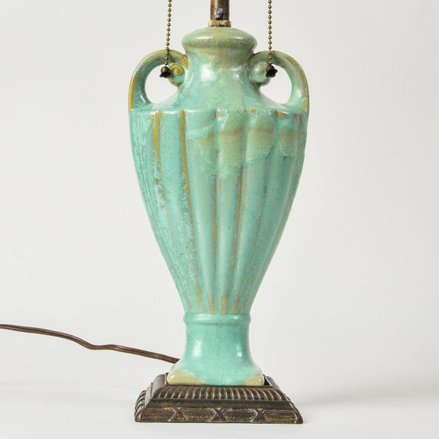 Antique Celadon Glazed Ceramic Urn Lamp With Bronze Base For Sale - Image 13 of 18