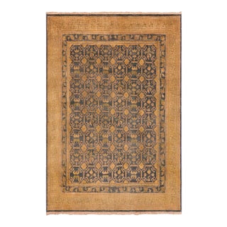 1980s 1980s Bohemian Semi Antique Low Pile Blue/Gold Wool Rug - 6'1" X 6'10" For Sale