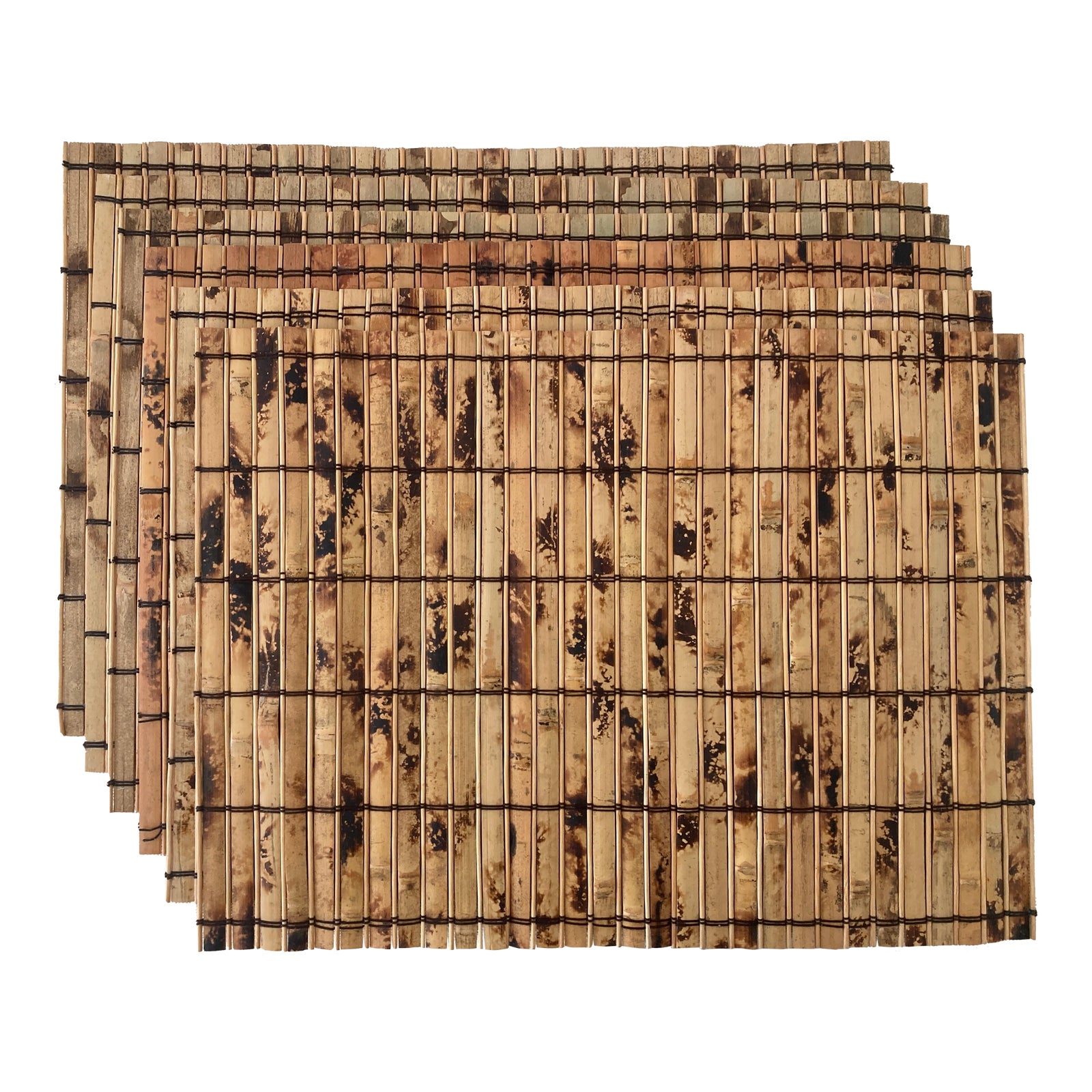 Vintage Tortoise Shell Burnt Bamboo Wood Placemats, Set of 6 | Chairish