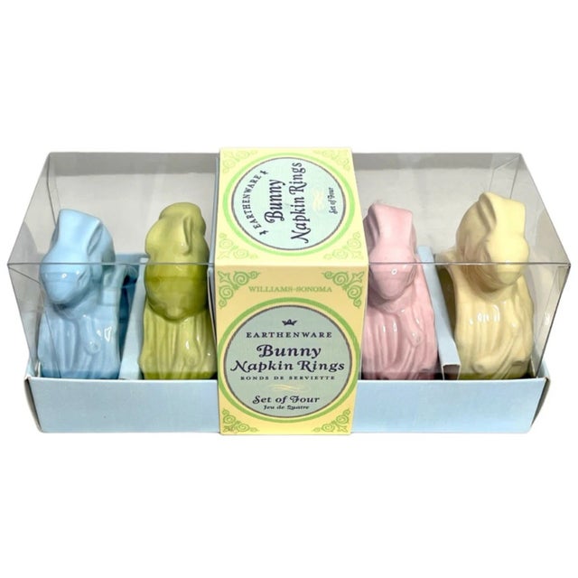 1990s 1990s Williams-Sonoma Pastel Earthenware Bunny Napkin Rings - Set of 4 For Sale - Image 5 of 5
