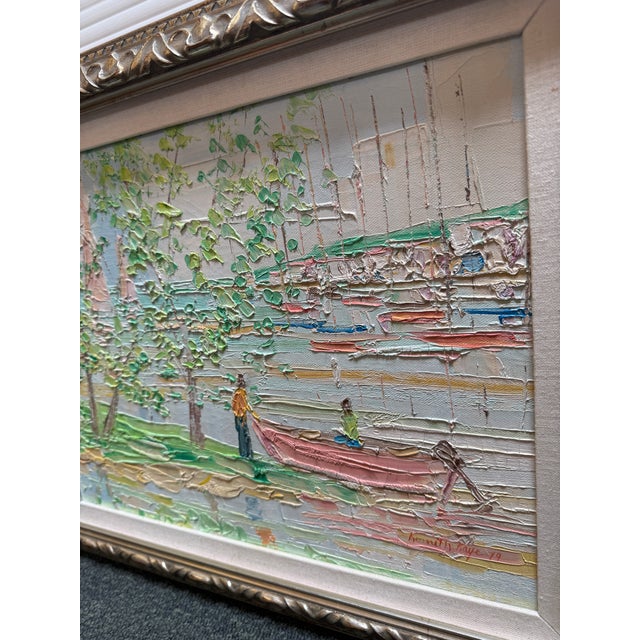 Kenneth Kaye Pastel Boaters Palette Knife Painting, Signed For Sale In San Francisco - Image 6 of 12