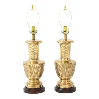 1980s Mid-Century Modern Frederick Cooper Brass Table Lamps - Pair For Sale