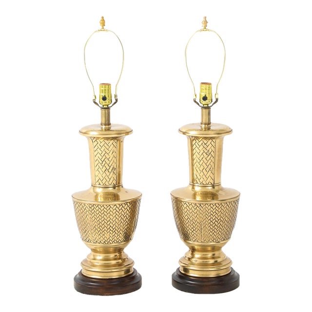 1980s Mid-Century Modern Frederick Cooper Brass Table Lamps - Pair For Sale