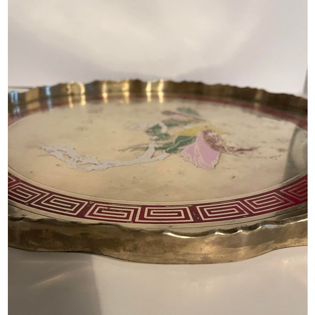 Chinese Brass and Enamel Mid Century Tray For Sale - Image 4 of 5