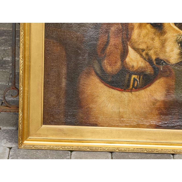 Victorian Oil Portrait of a Bloodhound Titled Odino, After Landseer, 1875 For Sale - Image 9 of 12