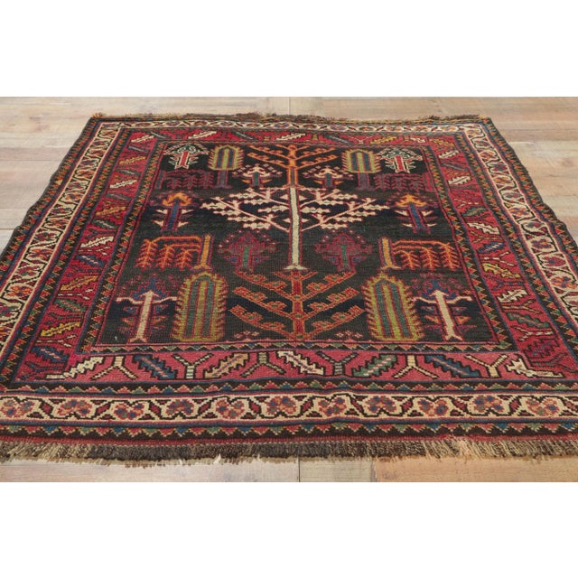 Textile Early 20th Century Antique Persian Shiraz Tree of Life Rug, 4'00 X 5'00 For Sale - Image 7 of 9