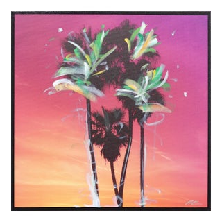 Palms 2 - Night Vibes - Original California Palm Tree Night Scene Acrylic on Canvas Photograph by Pete Kasprzak For Sale