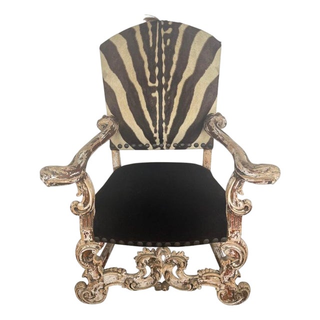 19th Century Italian Armchair With Zebra Upholstery For Sale
