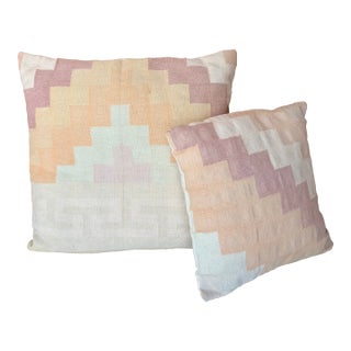Two Hand Made Pastel Swedish Folk Art Pillows For Sale
