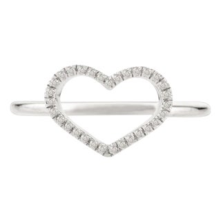 14k White Gold Open Heart Shape Diamond Ring Size 6 For Sale